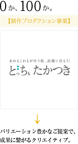 0か、100か。制作プロダクション事業 常に新しい風を吹き込む、一か八か「0か100か」の企業姿勢を貫きます。